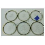 Set of 6 glass coasters with silver plate rims