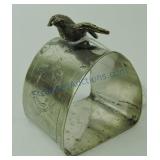 Early silver plate napkin ring with bird finial,