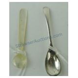 MOP salt spoon and early Walker & Hall silver