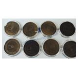 Set of 8 wooden coasters with silver plate rims