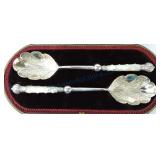 Pair English highly decorated serving spoons