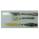 Lot of 3 pieces - sterling silver handled knife