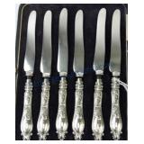 Set of 6 sterling silver handled English knives,