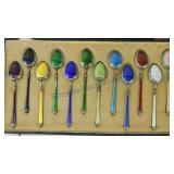 Set of 12 sterling silver and Guilloche enamel