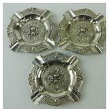 Set of 3 .800 silver ashtrays, floral decor 3.3oz+