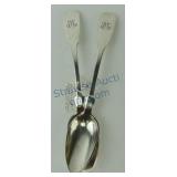 Pair of large .750 coin silver serving spoons,