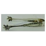 Sterling silver gilt enamel sugar tongs,