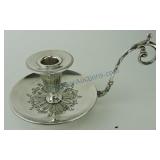 Silver finger chamber stick, no marks,