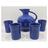 Fiesta Post 86 sapphire carafe & 4 tumblers, NIB