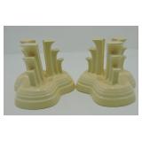 Vintage Fiesta pair tripod candle holders, ivory,