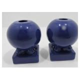 Vintage Fiesta pair bulb candle holders, cobalt