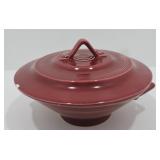 Harlequin casserole, maroon, rim chips to lid