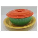 Vintage Fiesta promotional casserole, green base,
