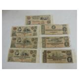 Lot of 7 Confederate notes