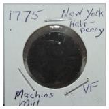 1775 New York half penny, Machins Mill, VF