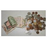 Lot of foreign coins and currency