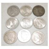Lot of 9 Peace dollars