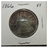 1866 Liberty Seated half XF