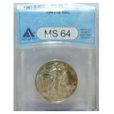1941-S Walking Liberty half ANACS MS64