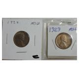 1928 Lincoln cent MS61 AND 1929  Lincoln cent,