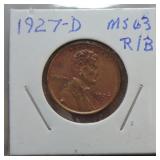 1927-D Lincoln cent MS63 R/B