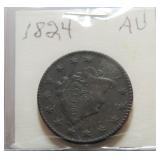 1824 Large cent, AU