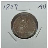 1859 Liberty Seated quarter AU