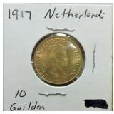 1917 Netherlands 10 Guilden gold