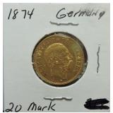 1874 Germany 20 Mark gold
