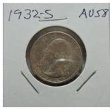 1932-S Washington quarter AU58