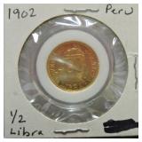 1904 Peru 1/2 Libra gold