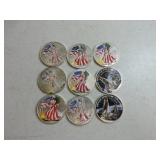 Lot of 9 silver Eagles with enamel. mixed
