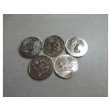 Lot of 5 Canada $5 1oz .999 silver coins