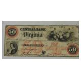 1864 Central Bank of Virginia Confederate $50 note