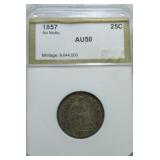 1857 Liberty Seated quarter PCI AU50