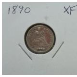 1890 Liberty Seated dime XF