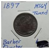 1897 Barber quarter MS64 toned