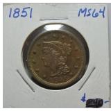 1851 Large cent, MS64
