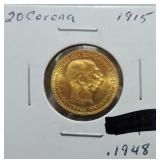 1915 20 Corona gold