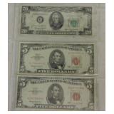 1950 $20 FRN and 2 - 1963 $5 red seal notes