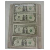 Lot of 8 fancy serial number FRN, 6 -$1 & 2 - $2