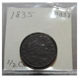 1835 Half cent, AU58