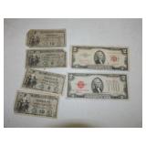 4 Military fractional notes, 2 - $2 red seal notes