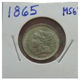 1865 three cent nickel MS61