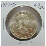 1951-D Franklin half MS63