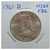 1961-D Franklin half MS65 FBL