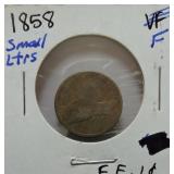1858 Flying Eagle cent, F, small letters