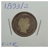 1893/2 Barber dime XF