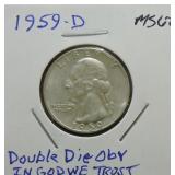 1959-D Washington quarter MS62, double