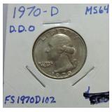 1970-D Washington quarter MS64, double